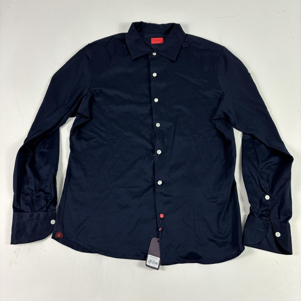 Isaia Shirt Mens 40 Blue Long Sleeve Button Up Slim Cotton‎ Made In Italy